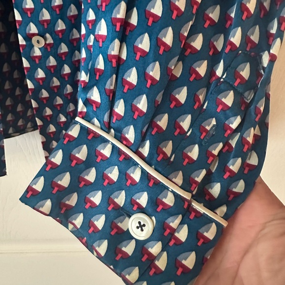 Olivia Von Halle Silk Patterned Button-Up Sleep Shirt - Picture 5 of 7